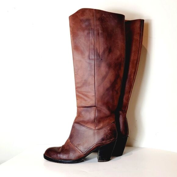 Acne Studios Pistol Brown Burnished Tall Leather Boots Size 37 US 7 - Picture 1 of 12